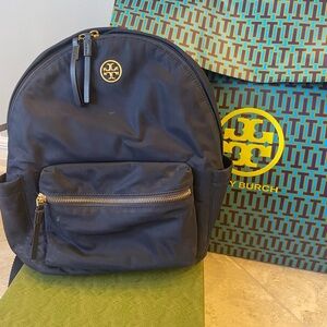 Tory Burch Navy Nylon Backpack, small.